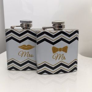 2 small Mr and Mrs flasks
